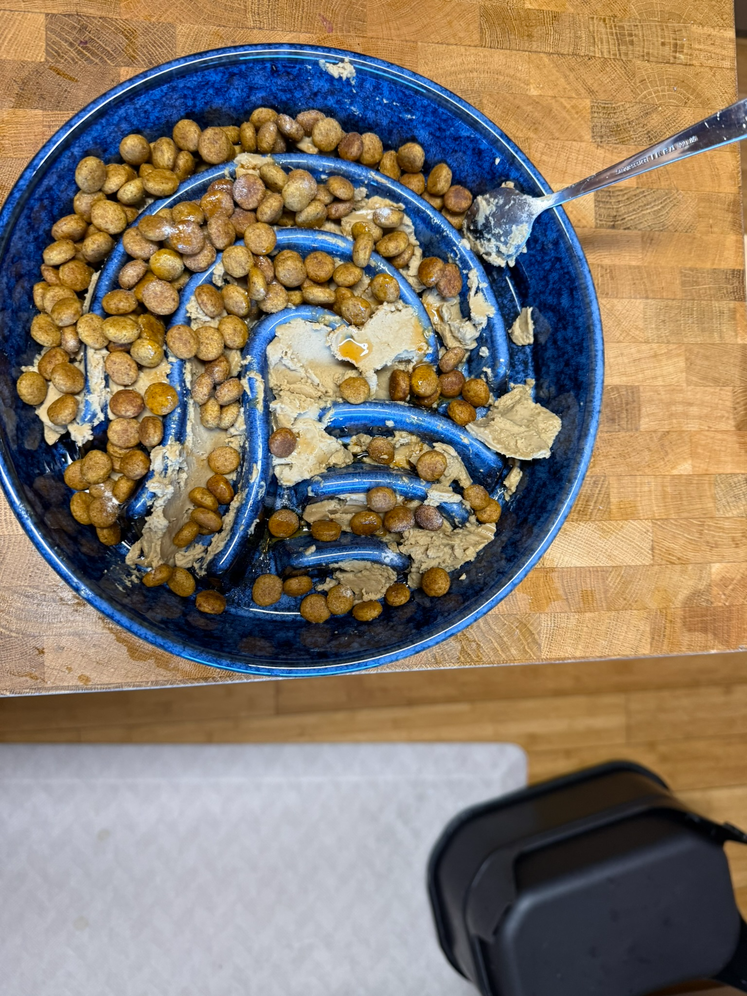 Completed food bowl with wet food and kibble