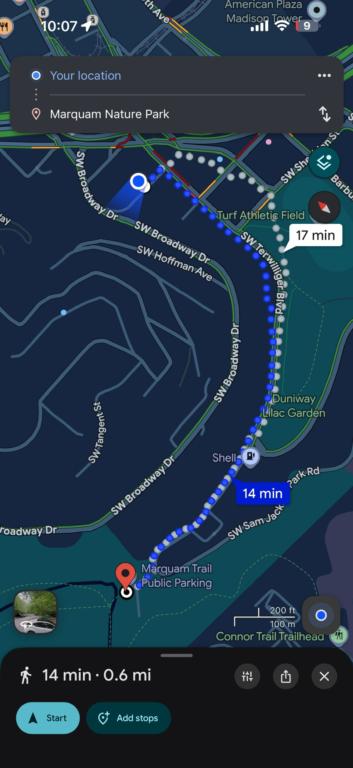 Route map for Marquam Nature Park